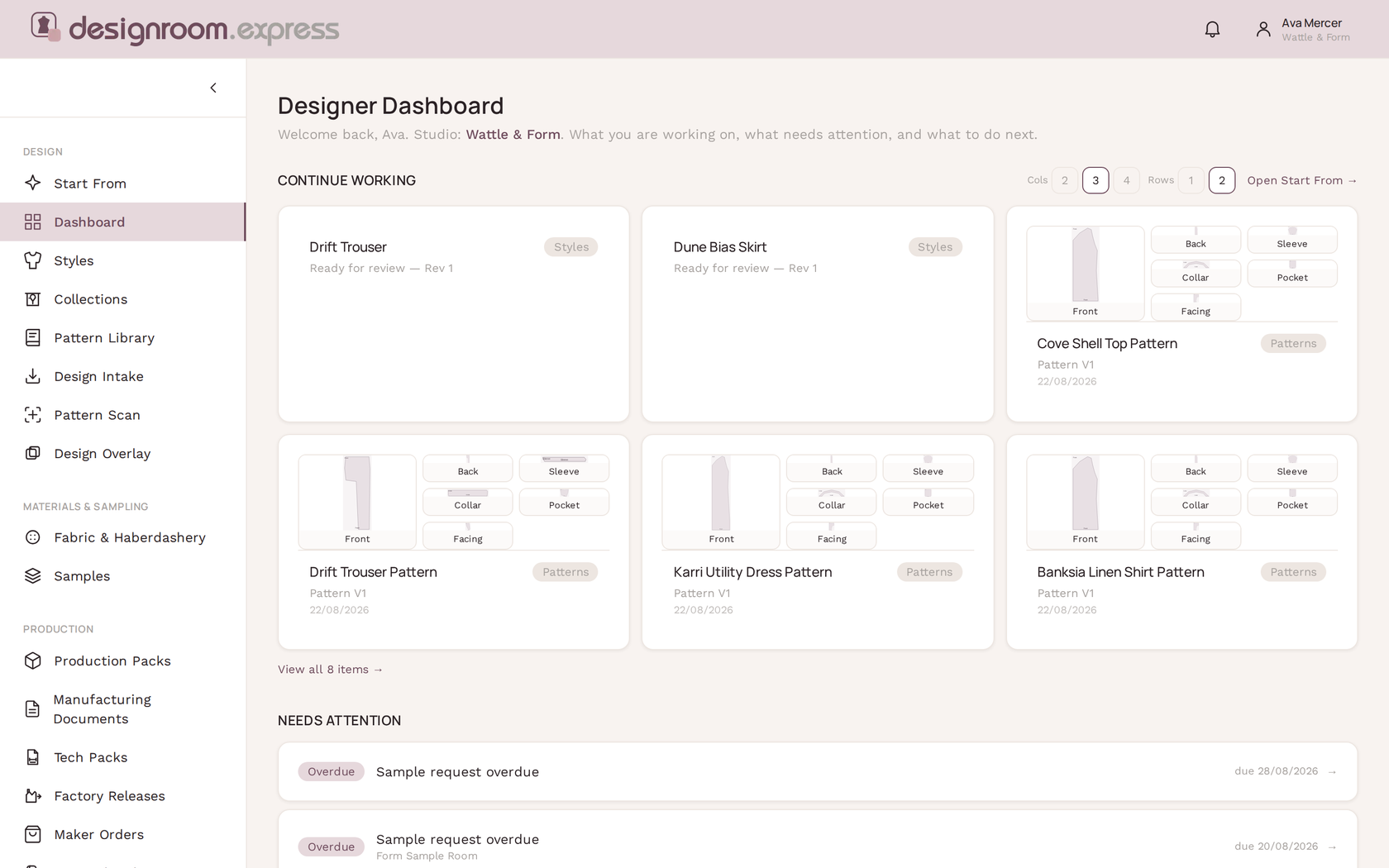 Dashboard in designroom.express