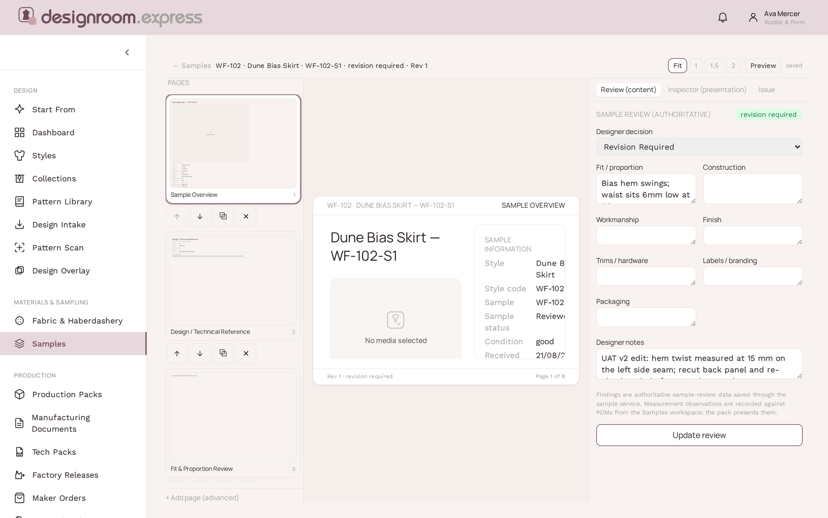 Review Pack in designroom.express