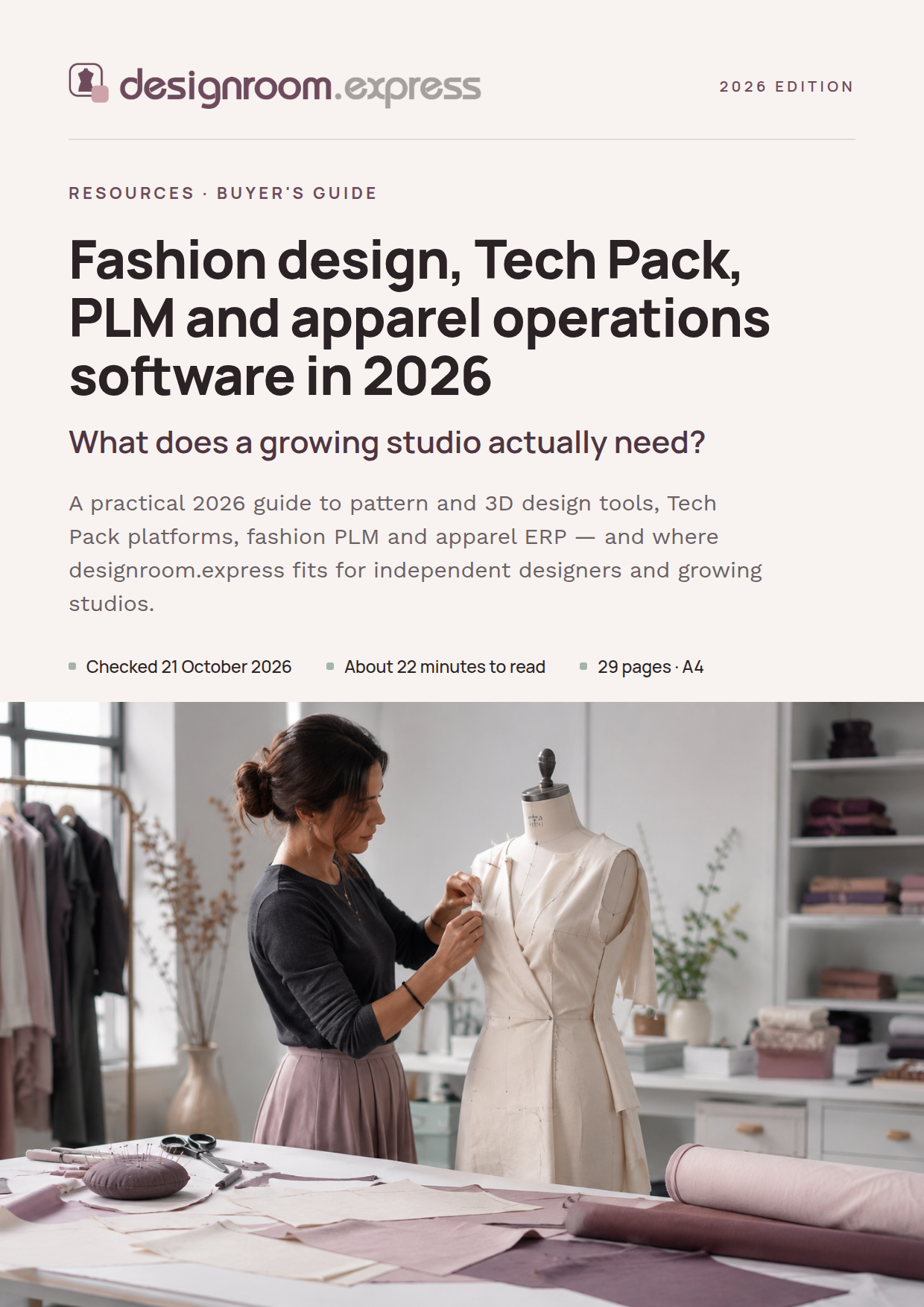 Cover of the 2026 Fashion Software Buyer's Guide: fashion design, Tech Pack, PLM and apparel operations software in 2026.